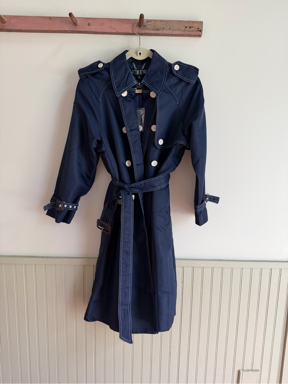 J. Crew Navy Double-Breasted Trench with Belt